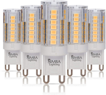 Simba Lighting® LED G9 4W T4 40W Halogen Replacement JCD Bi-Pin Base 120V 3000K Soft White, 5 Pack