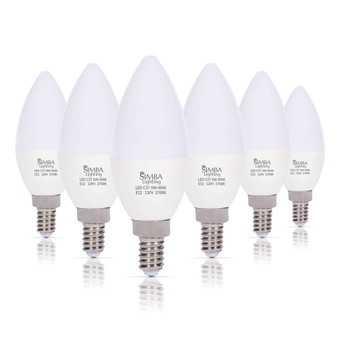 Simba Lighting® LED Candelabra B11 C37 5W 40W Replacement Bulbs 120V E12 2700K Warm White 6-Pack