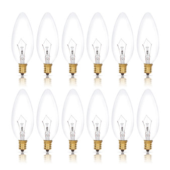 Simba Lighting® Candelabra Torpedo Clear B10 CTC 25W E12 Base Light Bulbs 120V Warm White 2700K, 12 Pack