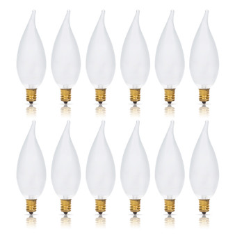 Simba Lighting® Candelabra Flame Tip Frosted CA10 25W E12 Base Light Bulbs 120V Warm White 2700K, 12 Pack