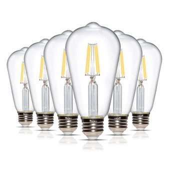 Simba Lighting® LED Vintage Edison Filament ST21 6W 60W Equivalent 120V Dimmable E26 4000K, 6 Pack