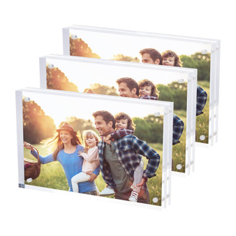 SimbaLux® Magnetic Acrylic Photo Frame 4” x 6” Free-Standing Clear Desktop Floating Display, Pack of 3