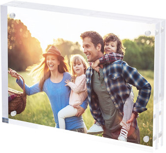 SimbaLux® Magnetic Acrylic Photo Frame 6” x 8” Free-Standing Clear Desktop Floating Display with UV Protection