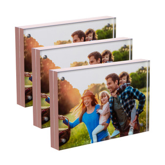 SimbaLux® Magnetic Acrylic Photo Frame 4” x 6” Free-Standing Clear with Rose Gold Edge, Pack of 3