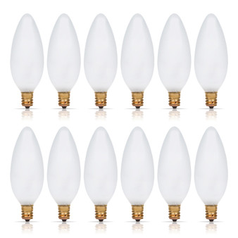 Simba Lighting® Candelabra Torpedo Frosted B10 CTC 25W E12 Base Light Bulbs 120V Warm White 2700K, 12 Pack