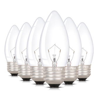 Simba Lighting® Torpedo Clear B11 C35 CTC 25W E26 Base Light Bulbs 120V Warm White 2700K, 6 Pack