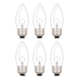 Simba Lighting® Torpedo Clear B11 C35 CTC 40W E26 Base Light Bulbs 120V Warm White 2700K, 6 Pack