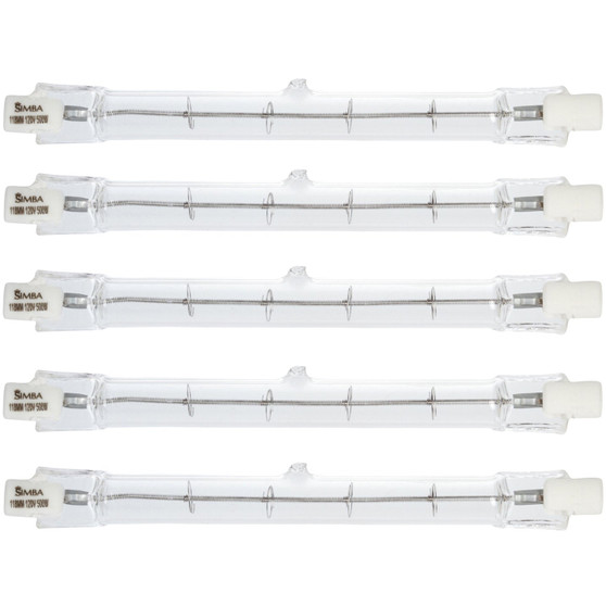 Simba Lighting® Halogen R7s 118mm 120V 500W T3 J Type Double Ended Bulbs, 5-Pack