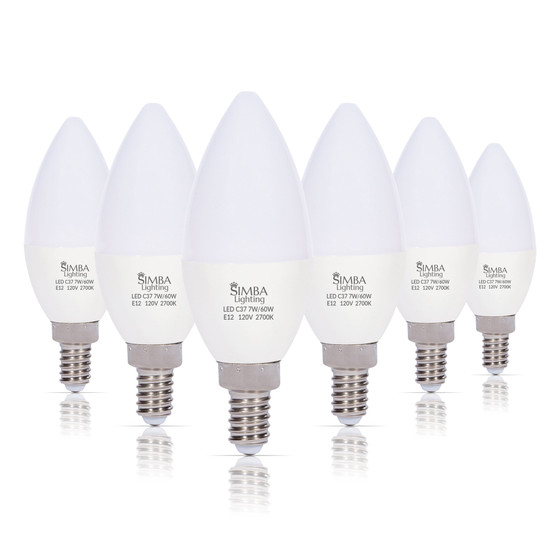 Simba Lighting® LED Candelabra B11 C37 7W 60W Replacement Bulbs 120V E12 2700K Warm White 6-Pack