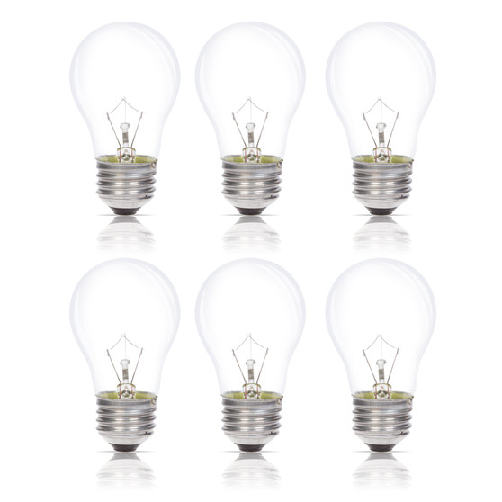 Simba Lighting® Incandescent Appliance Light Bulb A15 40W E26 Medium Base, 120V 2700K, 6-Pack