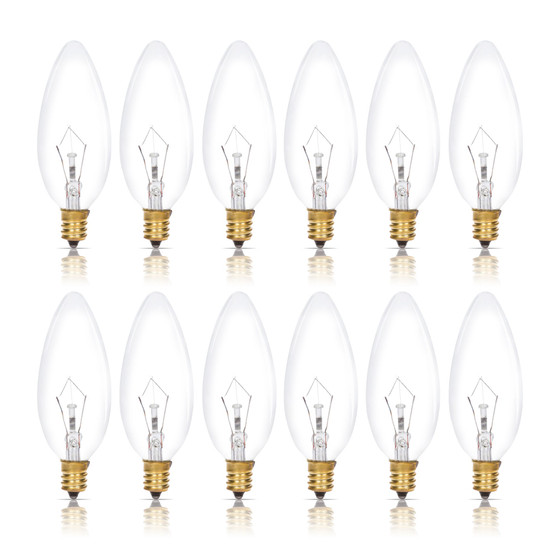 Simba Lighting® Candelabra Torpedo Clear B10 CTC 40W E12 Base Light Bulbs 120V Warm White 2700K, 12 Pack