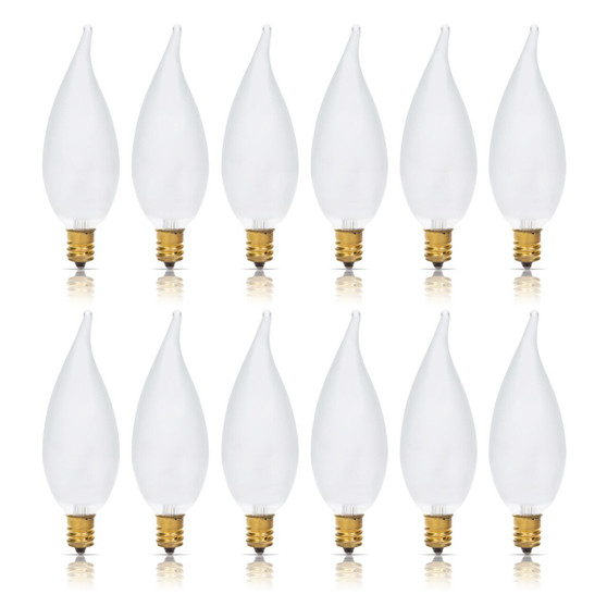 Simba Lighting® Candelabra Flame Tip Frosted CA10 40W E12 Base Light Bulbs 120V Warm White 2700K, 12 Pack