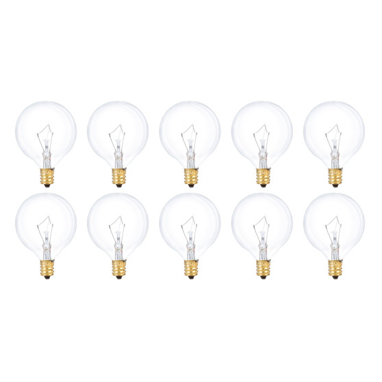 Simba Lighting® Decorative Globe G16.5 Round Bulb 25W E12 Candelabra Base Clear Glass, 10 Pack