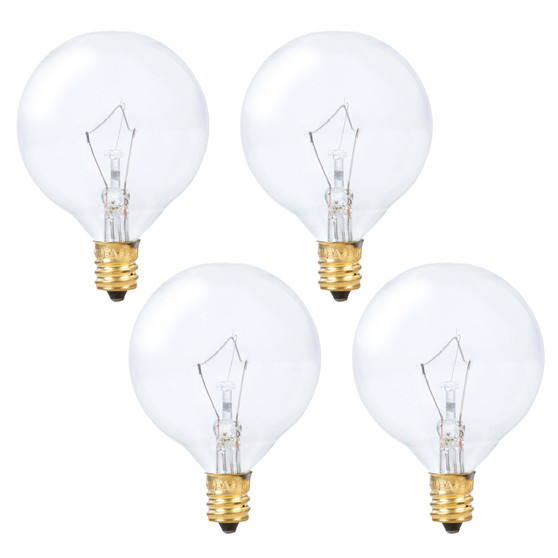 Simba Lighting® Scentsy Wax Warmer G16.5 Round Bulb 25W E12 Candelabra Base Clear Glass, 4 Pack