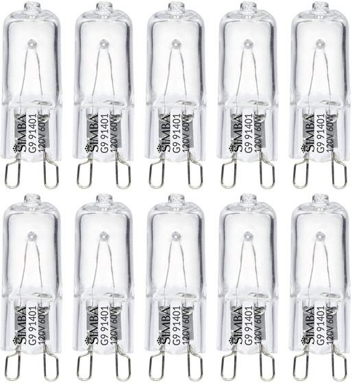 Simba Lighting® Halogen Light Bulb G9 T4 60W JCD Bi-Pin 120V, Dimmable, 2700K Warm White, 10-Pack