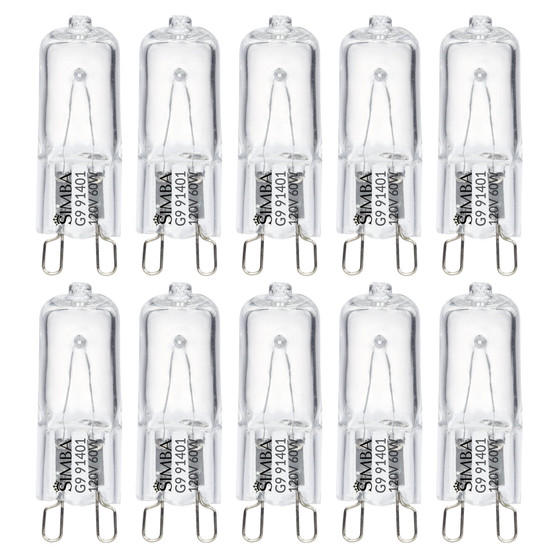 Simba Lighting® Halogen Light Bulb G9 T4 60W JCD Bi-Pin 120V, Dimmable, 2700K Warm White, 10-Pack