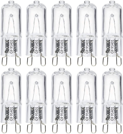 Simba Lighting® Halogen Light Bulb G9 T4 40W JCD Bi-Pin 120V, Dimmable, 2700K Warm White, 10-Pack