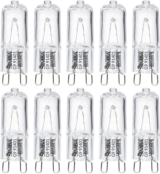 Simba Lighting® Halogen Light Bulb G9 T4 25W JCD Bi-Pin 120V, Dimmable, 2700K Warm White, 10-Pack
