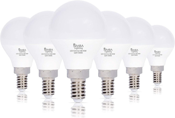 Simba Lighting® LED G14 G45 5W 40W Replacement Bulbs 120V E12 Candelabra Base 5000K Daylight 6-Pack