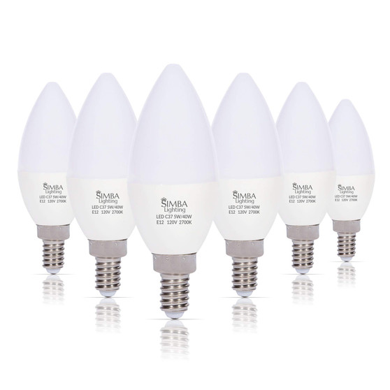 Simba Lighting® LED Candelabra B11 C37 5W 40W Replacement Bulbs 120V E12 2700K Warm White 6-Pack