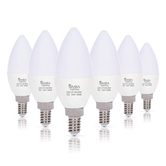 Simba Lighting® LED Candelabra B11 C37 5W 40W Replacement Bulbs 120V E12 5000K Daylight 6-Pack