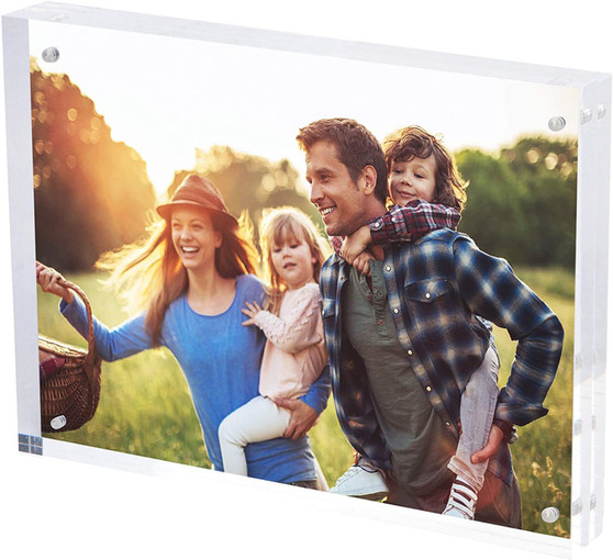 SimbaLux® Magnetic Acrylic Photo Frame 8” x 10” Free-Standing Clear Desktop Floating Display with UV Protection