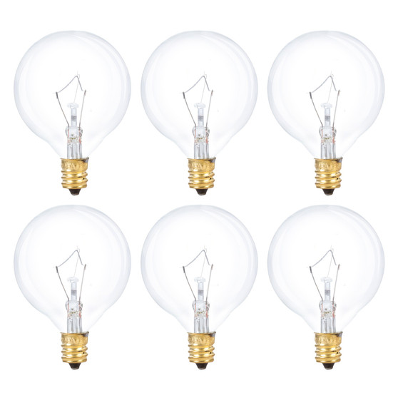 Simba Lighting® Scentsy Wax Warmer G16.5 Round Bulb 25W E12 Candelabra Base Clear Glass, 6 Pack