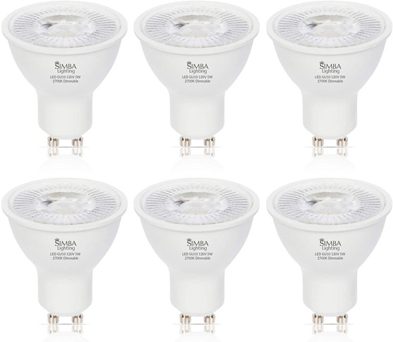 Simba Lighting® LED GU10 5W Dimmable 50W Halogen Replacement Bulb Twist Base 120V 2700K, 6-Pack