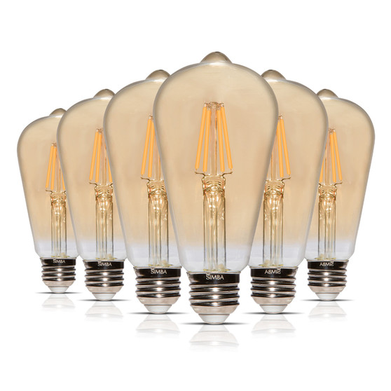 Simba Lighting® LED Vintage Edison Filament ST21 6W 60W Equivalent 120V Dimmable E26 2200K, 6 Pack