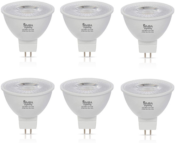 Simba Lighting® LED MR16 3.5W 20W Halogen Replacement Bulbs 12V GU5.3 BiPin 2700K Soft White 6-Pack