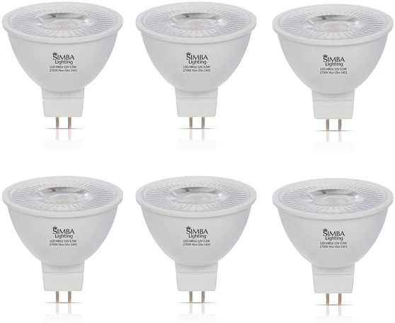 Simba Lighting® LED MR16 3.5W 20W Halogen Replacement Bulbs 12V GU5.3 BiPin 2700K Soft White 6-Pack