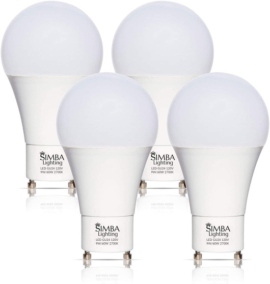Simba Lighting® LED A19 9W 60W 75W Replacement Bulbs 120V GU24 Twist Base 2700K Warm White 4-Pack