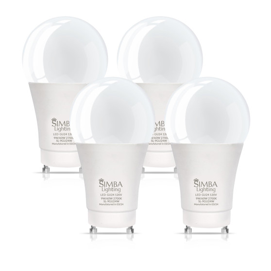 Simba Lighting® LED A19 9W 60W 75W Replacement Bulbs 120V GU24 Twist Base 2700K Warm White 4-Pack