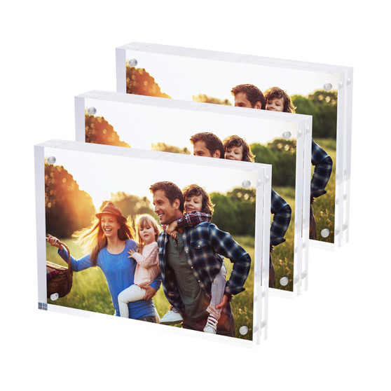 SimbaLux® Magnetic Acrylic Photo Frame 5” x 7” Free-Standing Clear Desktop Floating Display, Pack of 3