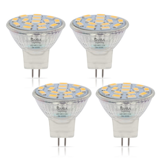 [4 Pack] LED MR11 3W 20W 12V Halogen Replacement GU4 Bi-Pin 4000K Natural White