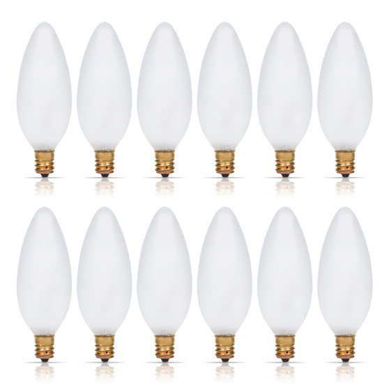 Simba Lighting® Candelabra Torpedo Frosted B10 CTC 25W E12 Base Light Bulbs 120V Warm White 2700K, 12 Pack