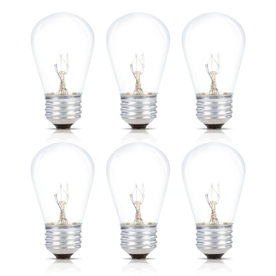 Simba Lighting® String Light S14 Replacement Bulb 11W E26 Medium Screw Base, Clear Glass, 6 Pack