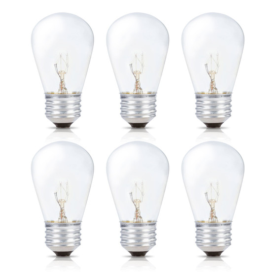 Simba Lighting® String Light S14 Replacement Bulb 11W E26 Medium Screw Base, Clear Glass, 6 Pack