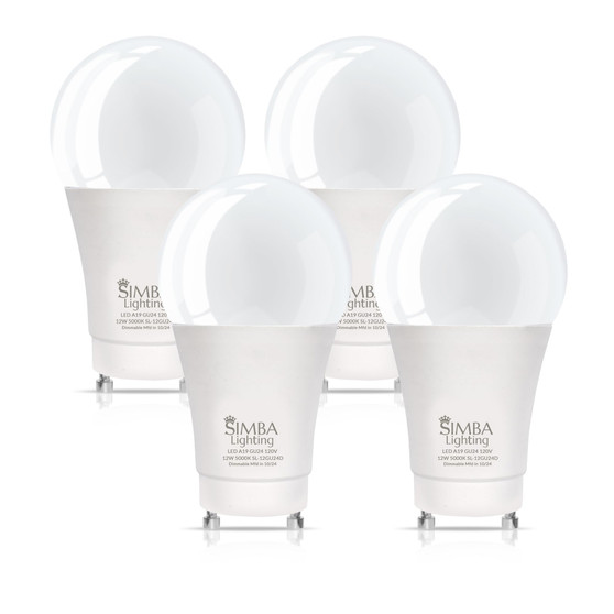 Simba Lighting® LED A19 12W 75W 100W Replacement Bulbs Dimmable 120V GU24 Twist Base 5000K Daylight 4-Pack