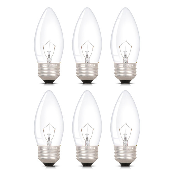 Simba Lighting® Torpedo Clear B11 C35 CTC 40W E26 Base Light Bulbs 120V Warm White 2700K, 6 Pack