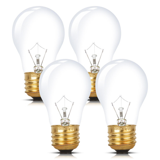 Simba Lighting® Oven Light Bulb 300°C/572°F Rated A15 25W E26 Medium Base, 120V 2700K, 4-Pack