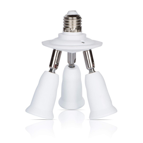 Simba Lighting® E26 Light Bulb Socket Adapter Splitter to 3 Heads White with Fully Adjustable Angles for Wide Coverage