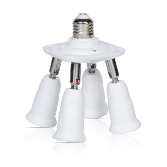 Simba Lighting® E26 Light Bulb Socket Adapter Splitter to 4 Heads White with Fully Adjustable Angles for Wide Coverage