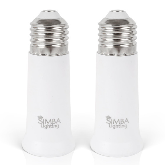 Simba Lighting® E26 Light Bulb Socket Extender 5cm / 1.97in Adapter White, Medium Screw Base, 2-Pack