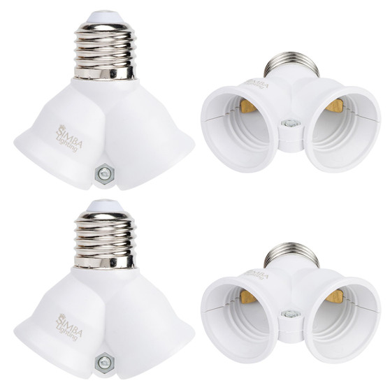 Simba Lighting® E26 Light Bulb Socket Adapter Splitter to 2 Heads White, Medium Screw Base, 4-Pack