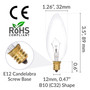 Simba Lighting® Candelabra Torpedo Clear B10 CTC 40W E12 Base Light Bulbs 120V Warm White 2700K, 12 Pack