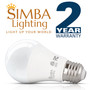 Simba Lighting® LED A19 ETL Listed 9W 60W-75W Equivalent Bulbs 120V E26 Base 2700K Warm White 4-Pack