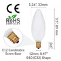 Simba Lighting® Candelabra Torpedo Frosted B10 CTC 25W E12 Base Light Bulbs 120V Warm White 2700K, 12 Pack