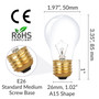 Simba Lighting® Oven Light Bulb 300°C/572°F Rated A15 15W E26 Medium Base, 120V 2700K, 4-Pack