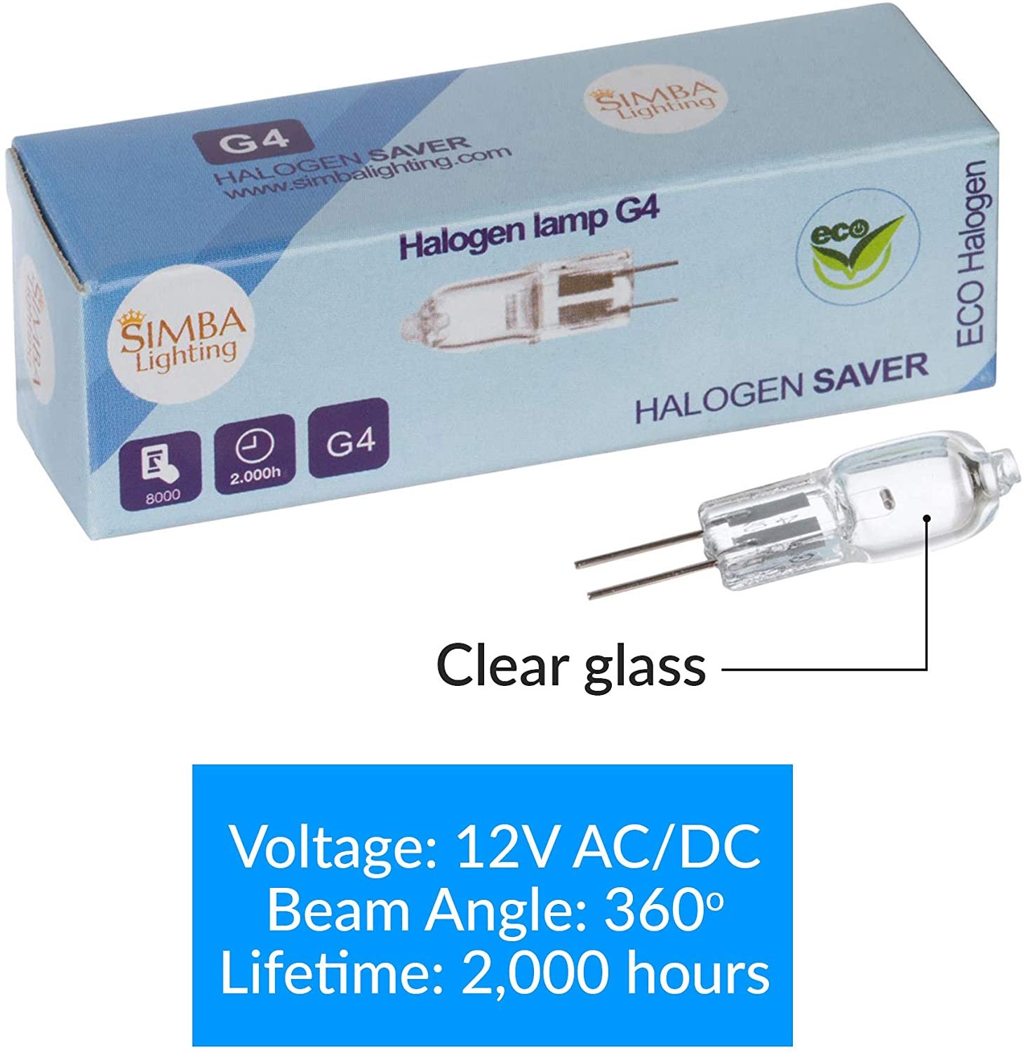 [10 Pack] Simba Lighting 20 Watt 12 Volt Halogen Light Bulbs G4 Base Bi-Pin 12V 20W T3 JC Lamp